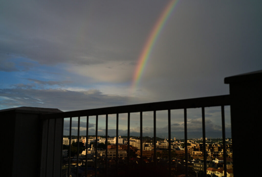 作業の合間に見える「虹」