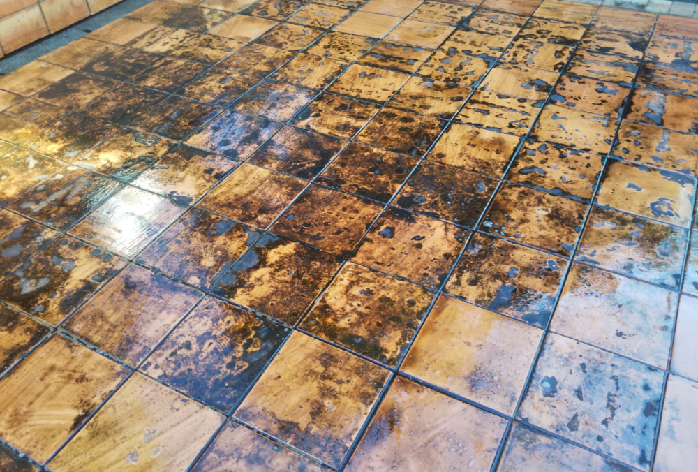 洗浄汚水を水で流し「半分落ちる」