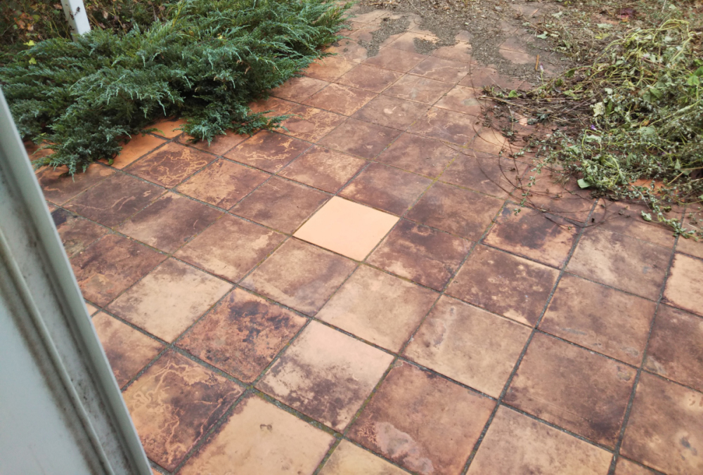 テラスから見る「汚れた石床」