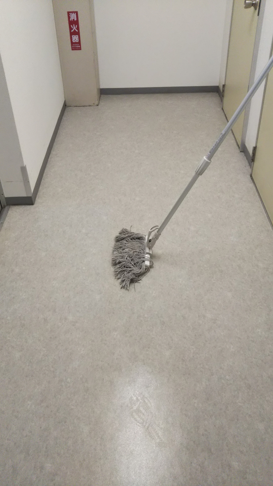 モップで拭き上げるは、リンス目的と水分除去